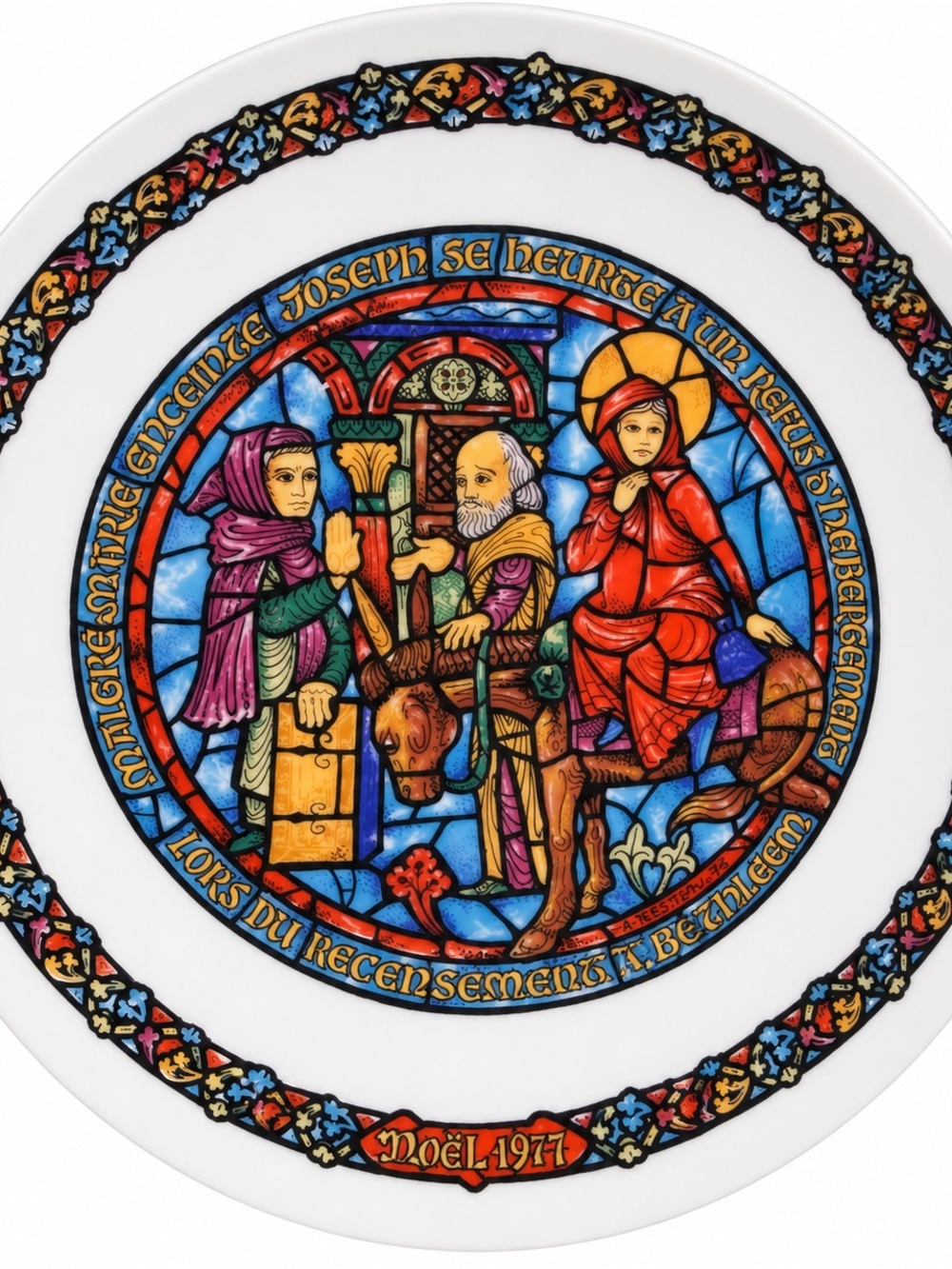 Vintage 1977 D’Arceau Limoges Noël Vitrail Refus d’Hébergement Christmas Plate